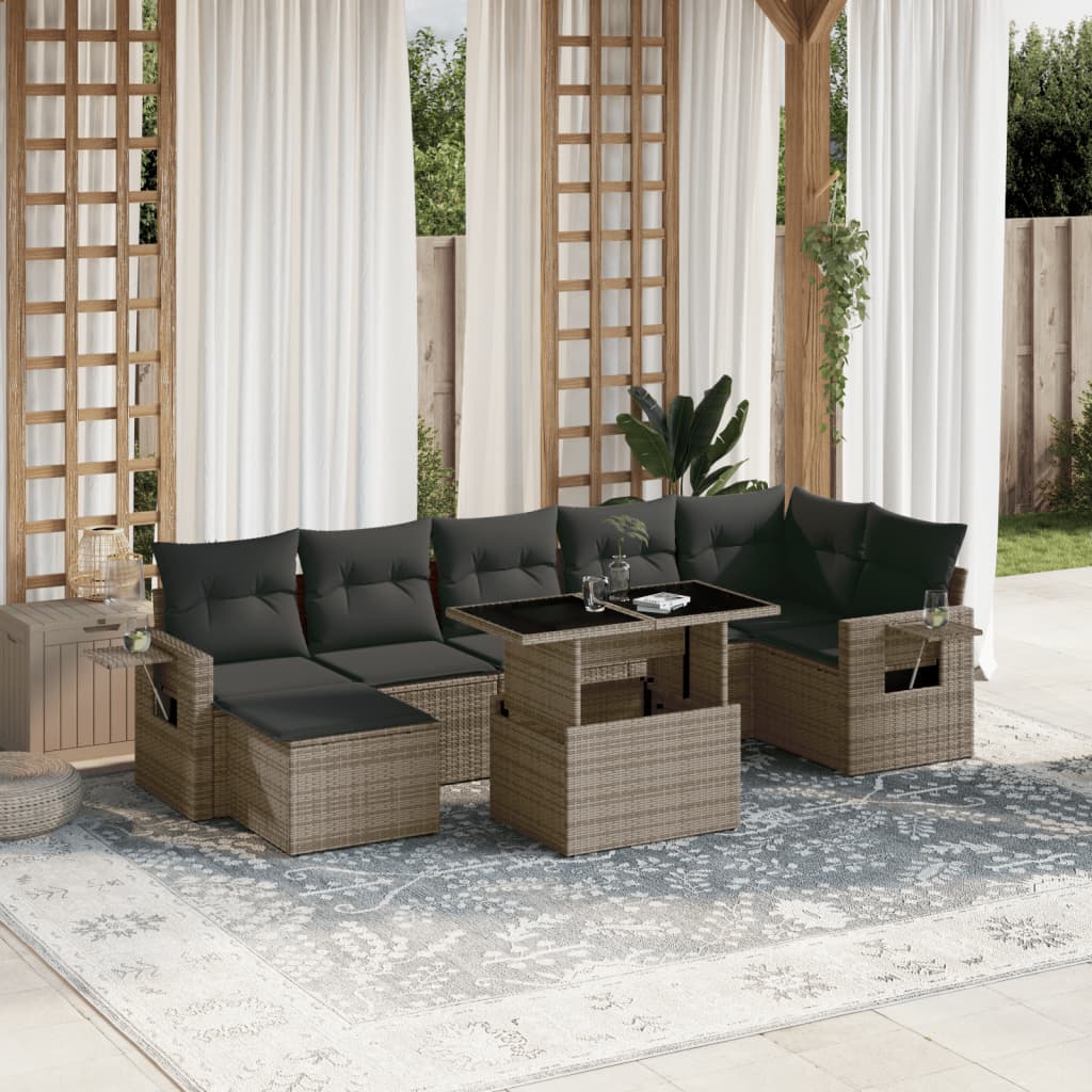 Set canapele de gradina cu perne, 8 piese, gri, poliratan — imaginea 2