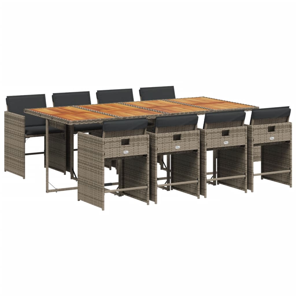 Set mobilier gradina cu perne, 9 piese, gri, poliratan