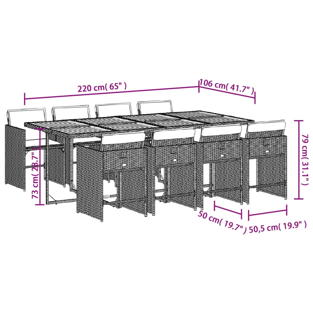 Set mobilier gradina cu perne, 9 piese, gri, poliratan — imaginea 9