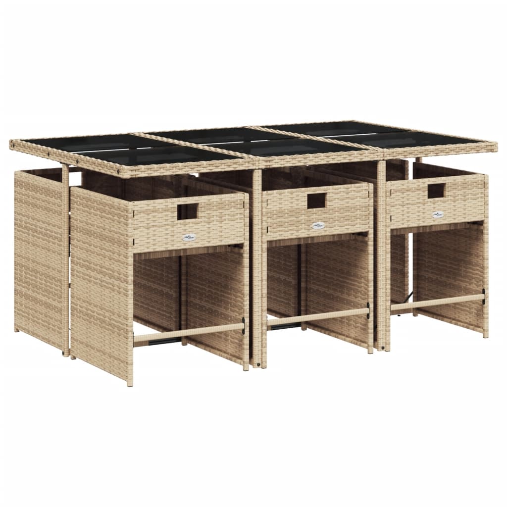 Set mobilier pentru gradina, 7 piese, cu perne, bej, poliratan — imaginea 3