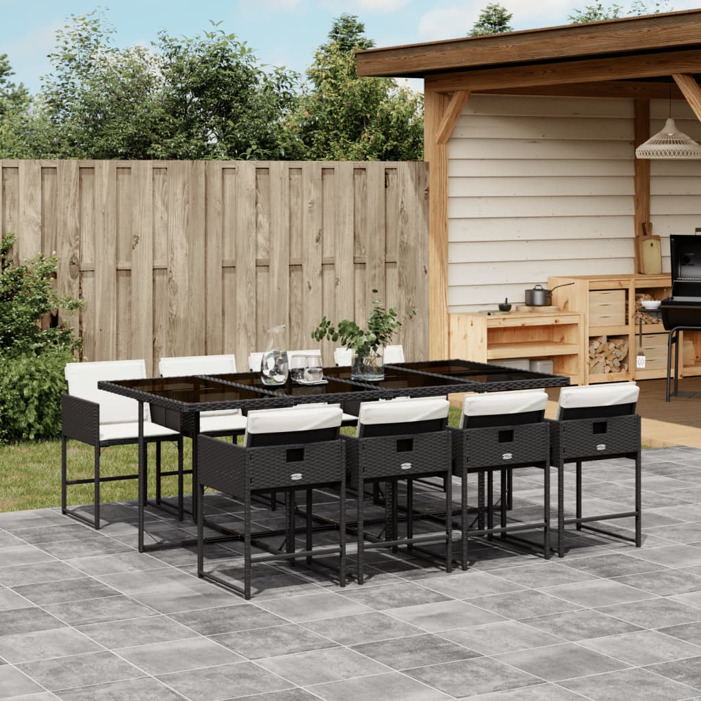 Set mobilier de gradina cu perne, 9 piese, negru, poliratan — imaginea 2