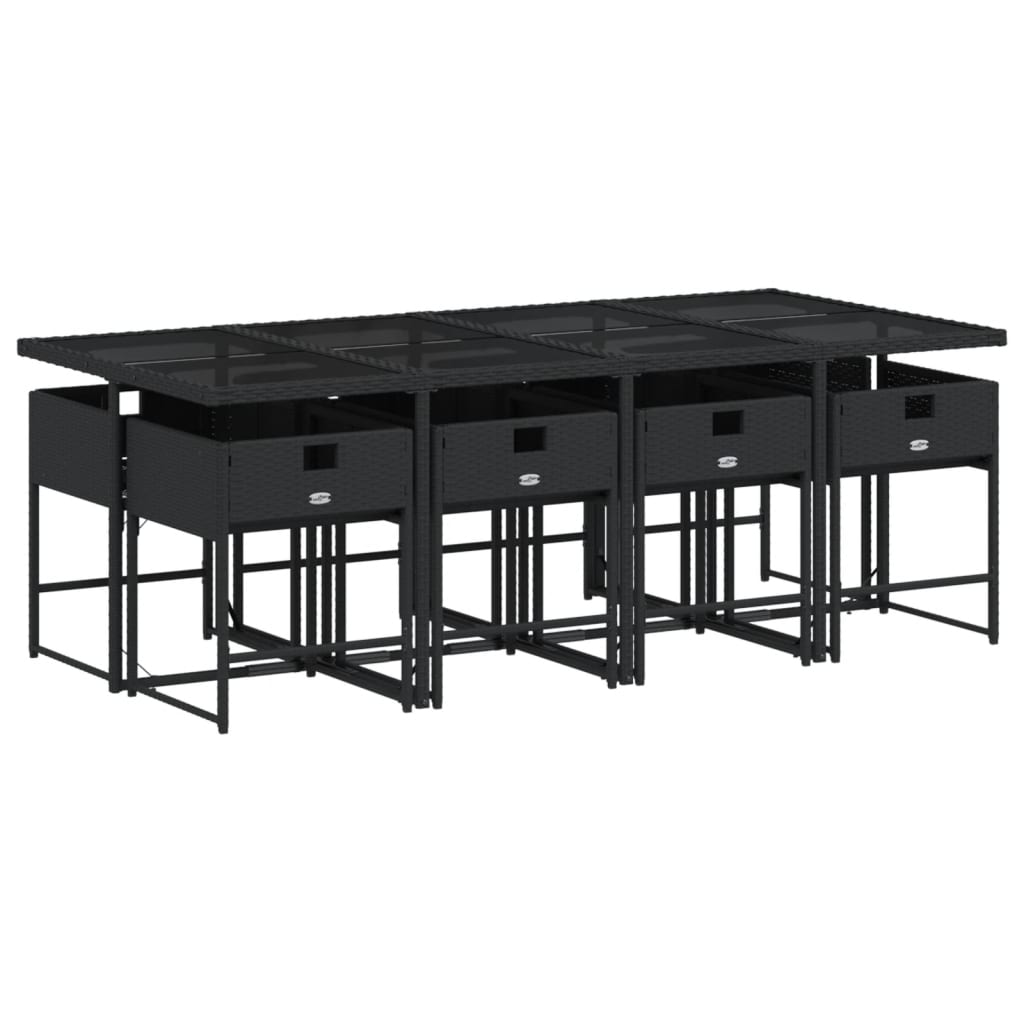 Set mobilier de gradina cu perne, 9 piese, negru, poliratan — imaginea 4