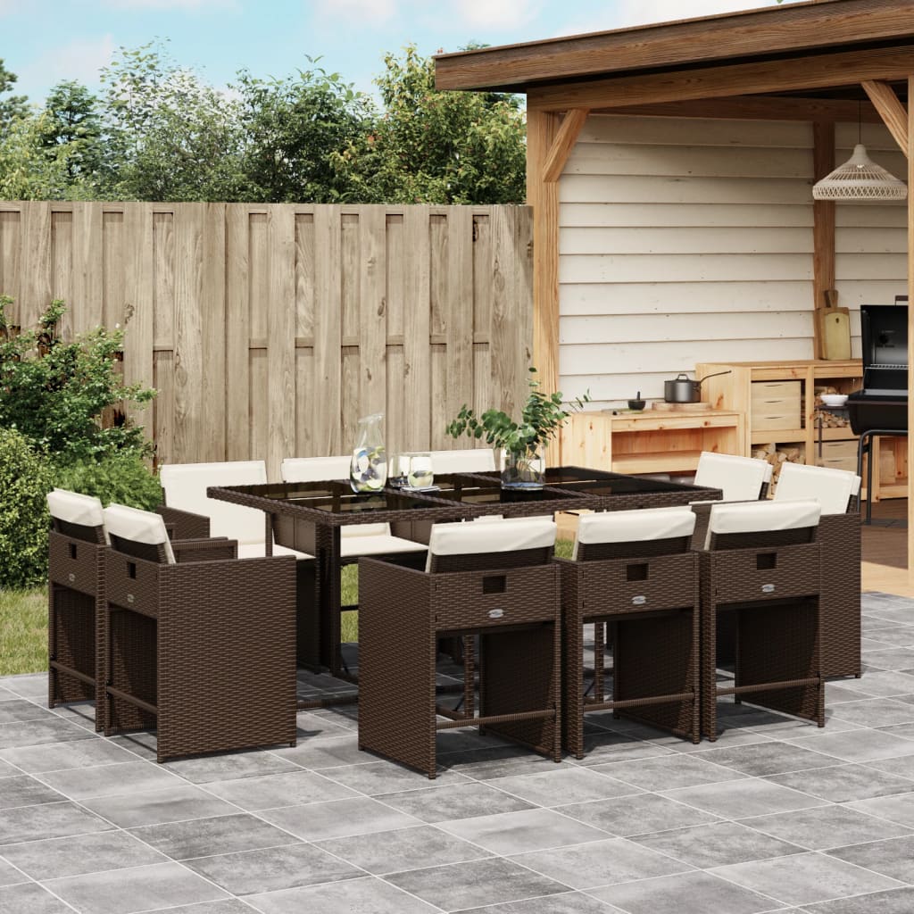 Set mobilier de gradina cu perne, 11 piese, maro, poliratan — imaginea 2