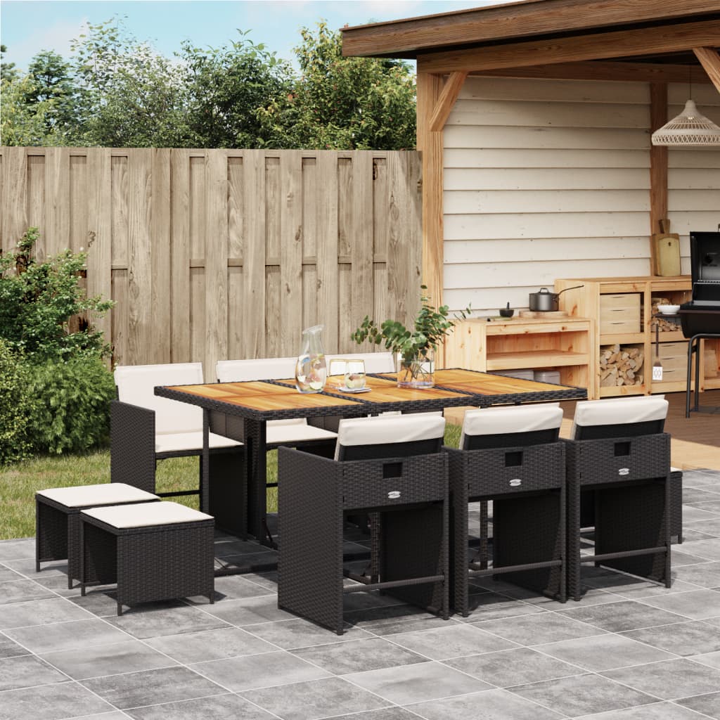 Set mobilier de exterior cu perne, 11 piese, negru, poliratan — imaginea 2