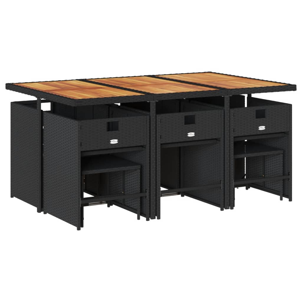 Set mobilier de exterior cu perne, 11 piese, negru, poliratan — imaginea 3