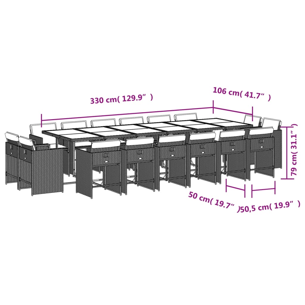 Set mobilier de gradina cu perne, 17 piese, bej, poliratan — imaginea 8