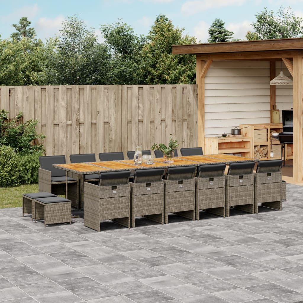 Set mobilier de gradina cu perne, 17 piese, gri, poliratan — imaginea 2
