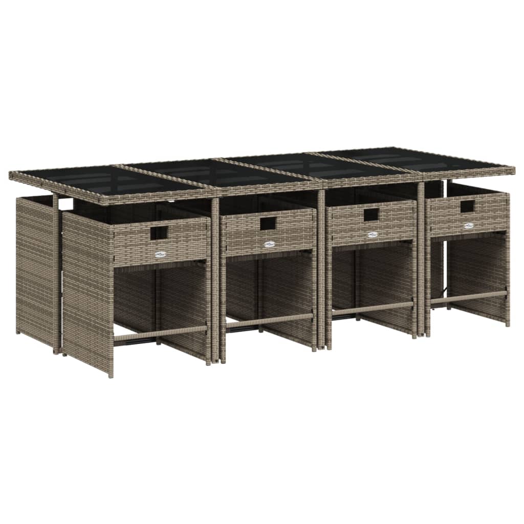Set mobilier gradina cu perne, 9 piese, gri, poliratan — imaginea 3