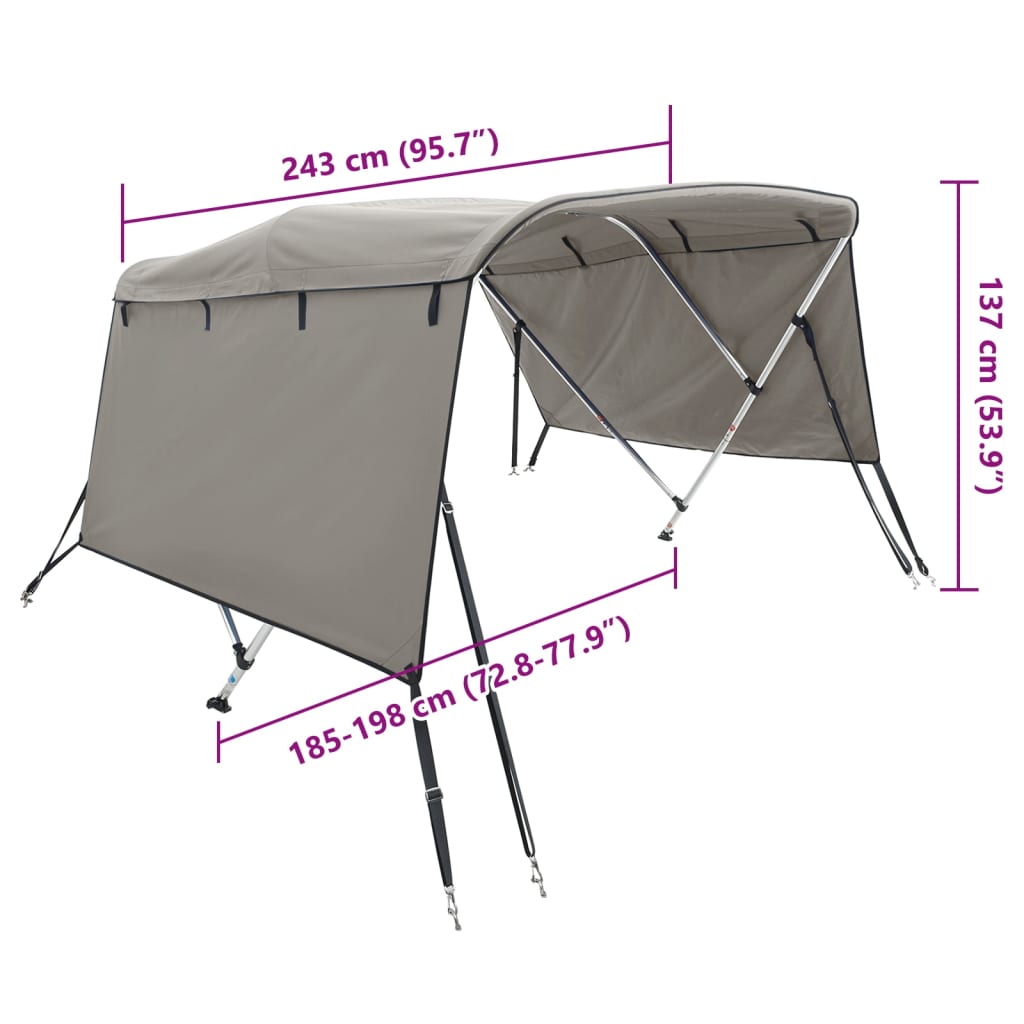 Parasolar Bimini 4 arcuri pereti laterali, 243x(185-198)x137 cm, gri antracit - imagine 12