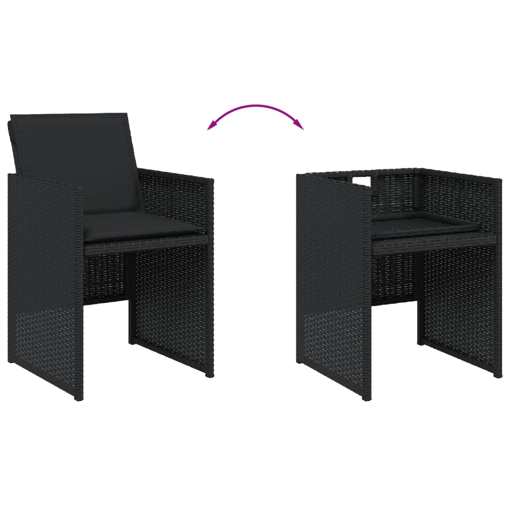 Set mobilier de gradina cu perne, 9 piese, negru, poliratan — imaginea 5