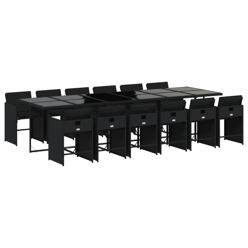 Set mobilier de gradina cu perne, 13 piese, negru, poliratan