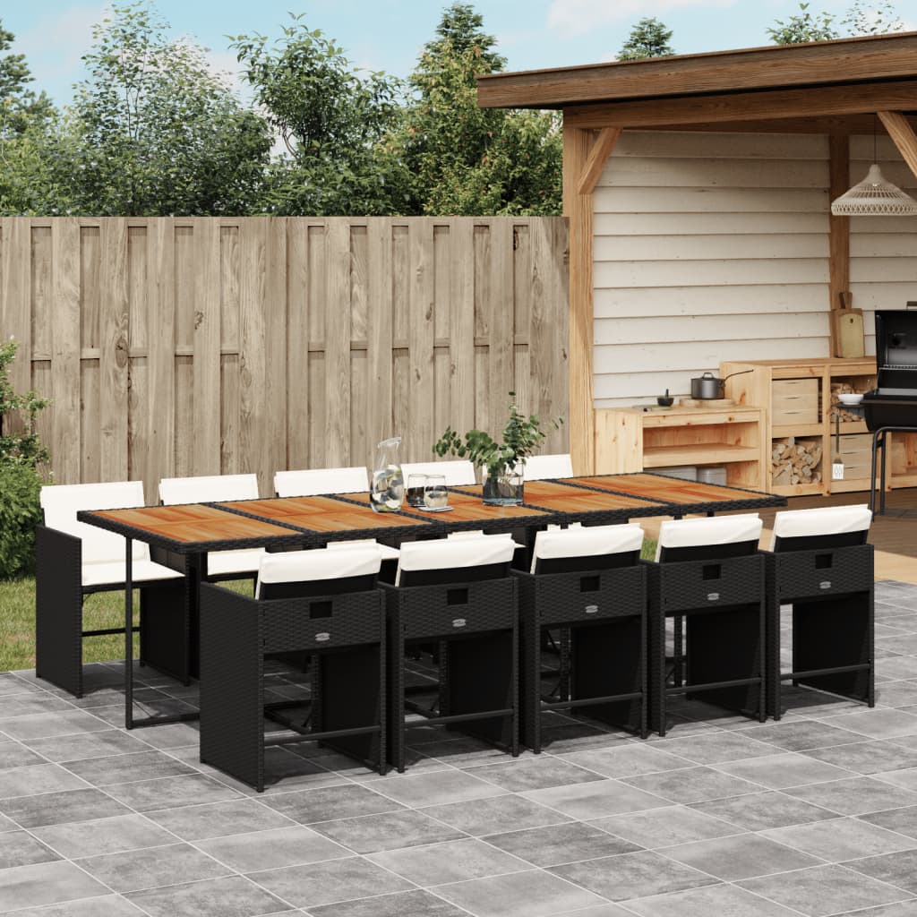 Set mobilier de exterior cu perne, 11 piese, negru, poliratan — imaginea 2