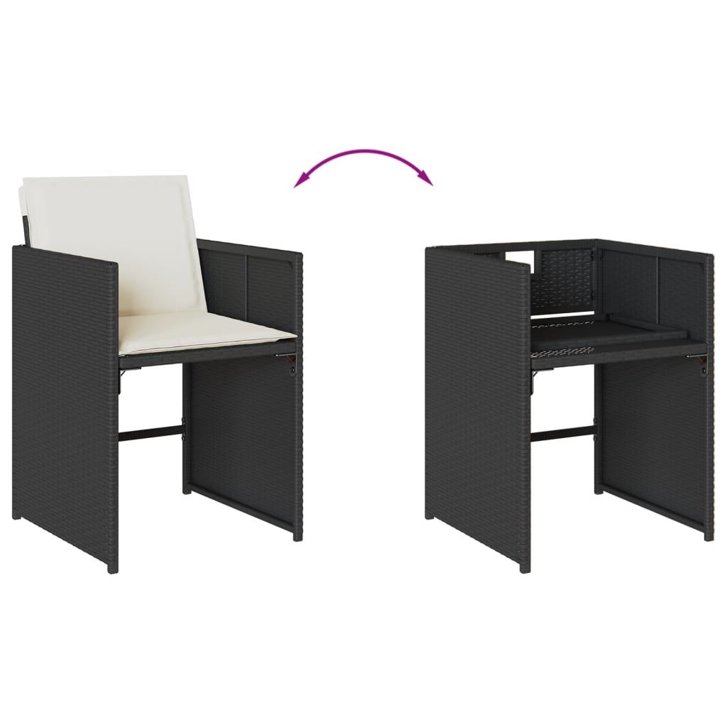 Set mobilier de exterior cu perne, 11 piese, negru, poliratan — imaginea 6