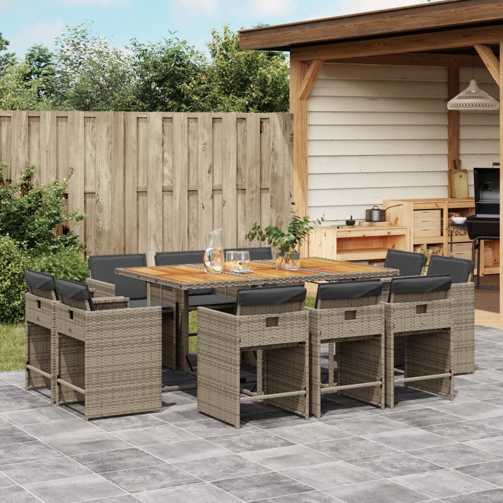 Set mobilier de gradina cu perne, 11 piese, gri, poliratan — imaginea 2