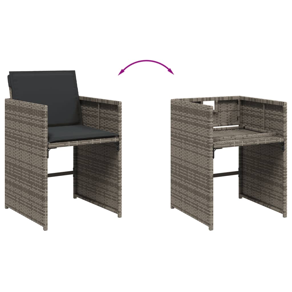 Set mobilier de gradina cu perne, 11 piese, gri, poliratan — imaginea 7
