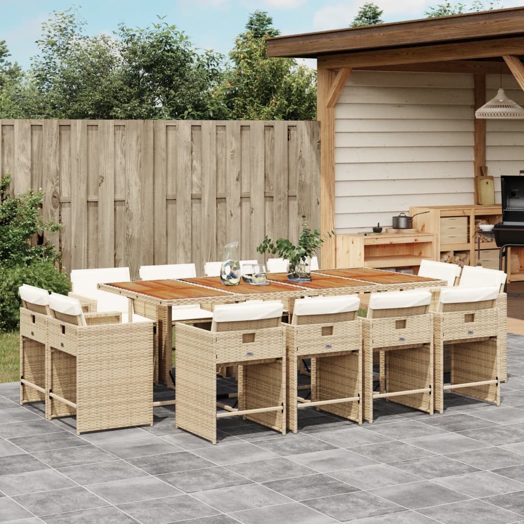 Set mobilier de gradina cu perne, 13 piese, bej, poliratan — imaginea 2