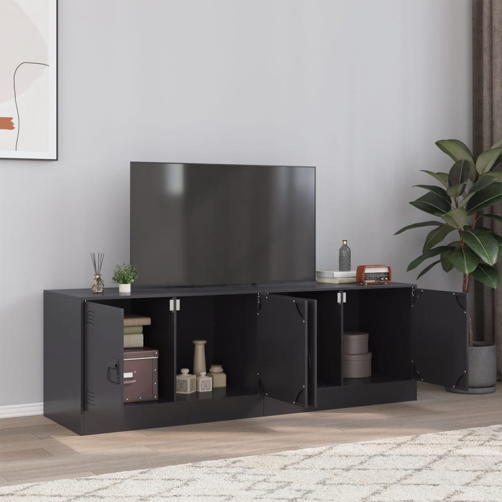 Dulapuri TV, 2 buc., negru, 67x39x44 cm, otel — imaginea 2