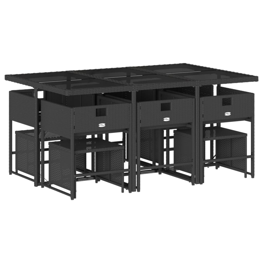 Set mobilier de exterior cu perne, 11 piese, negru, poliratan — imaginea 4