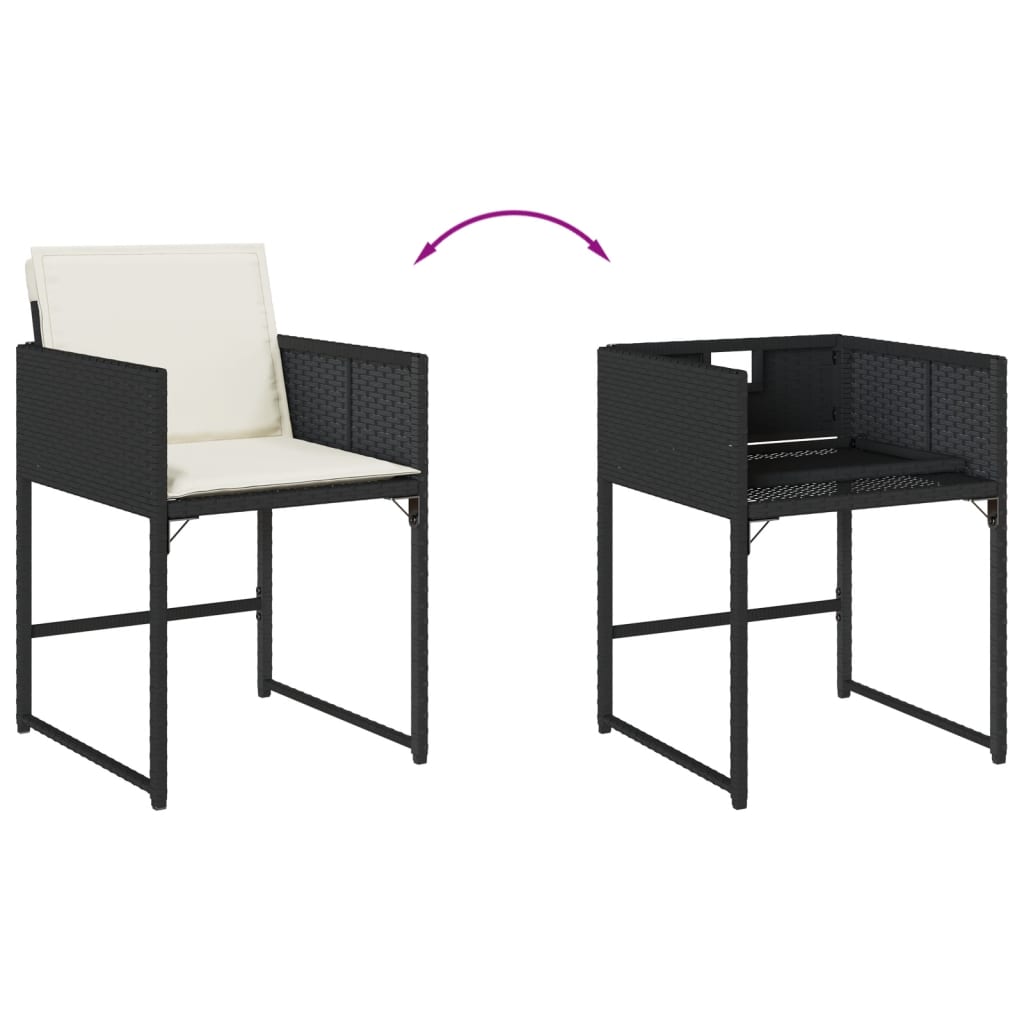 Set mobilier de exterior cu perne, 11 piese, negru, poliratan — imaginea 10