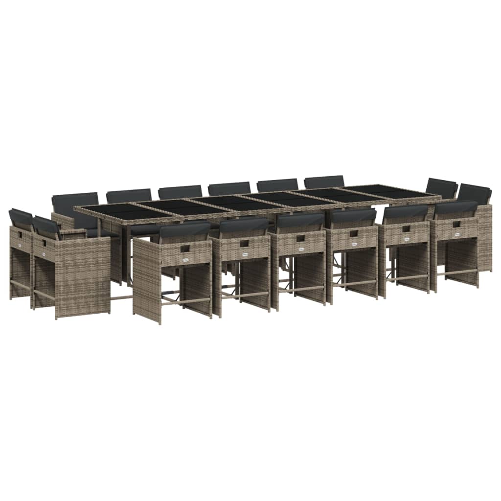 Set mobilier de gradina cu perne, 17 piese, gri, poliratan