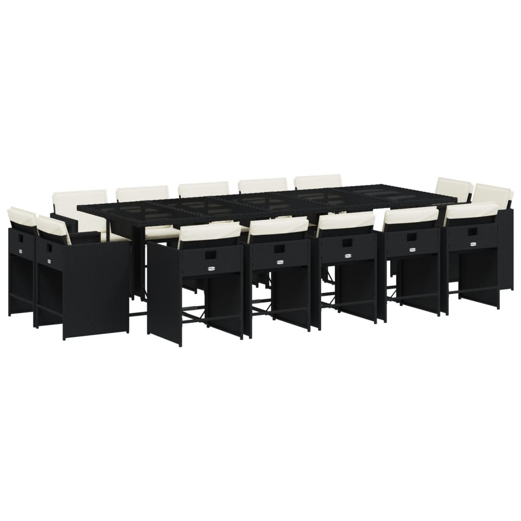 Set mobilier de gradina cu perne, 15 piese, negru, poliratan