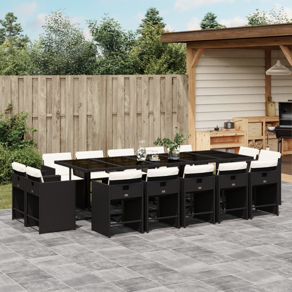 Set mobilier de gradina cu perne, 15 piese, negru, poliratan — imaginea 2