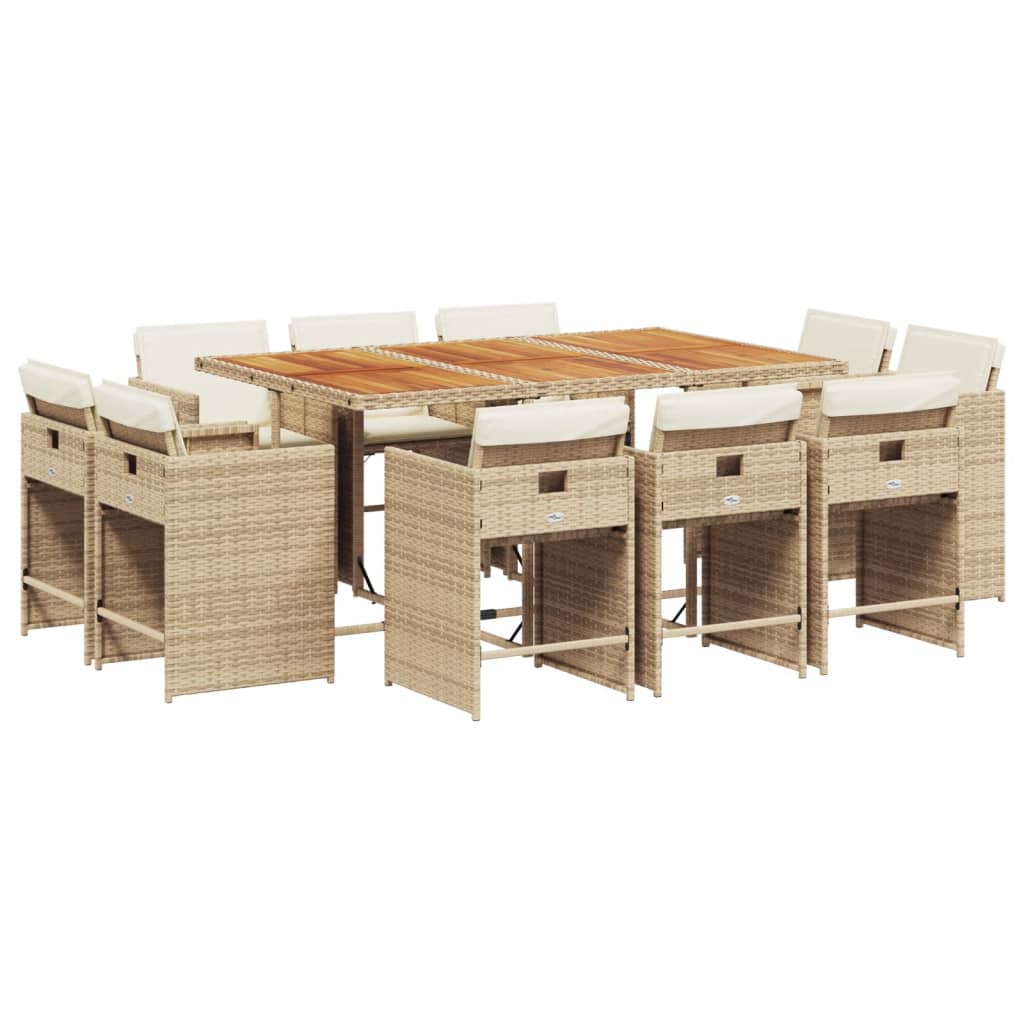 Set mobilier de gradina cu perne, 11 piese, bej, poliratan
