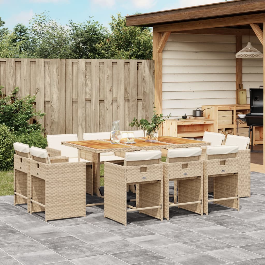Set mobilier de gradina cu perne, 11 piese, bej, poliratan — imaginea 2