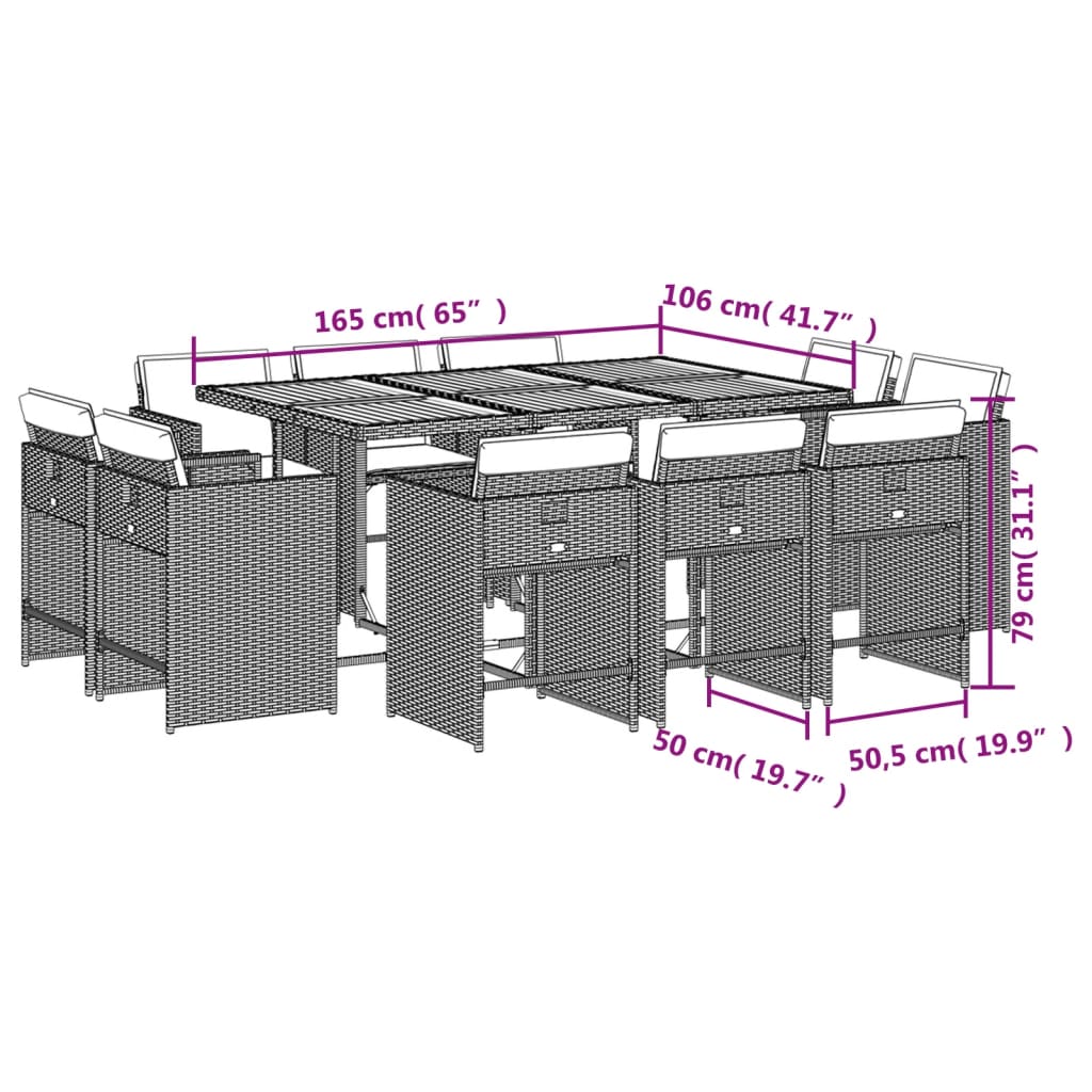 Set mobilier de gradina cu perne, 11 piese, bej, poliratan — imaginea 8