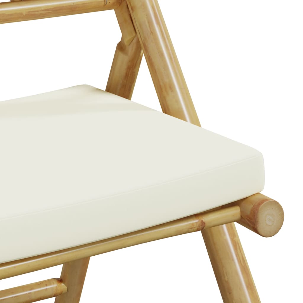 Set de bistro pliabil, 5 piese, cu perne alb crem, bambus — imaginea 8