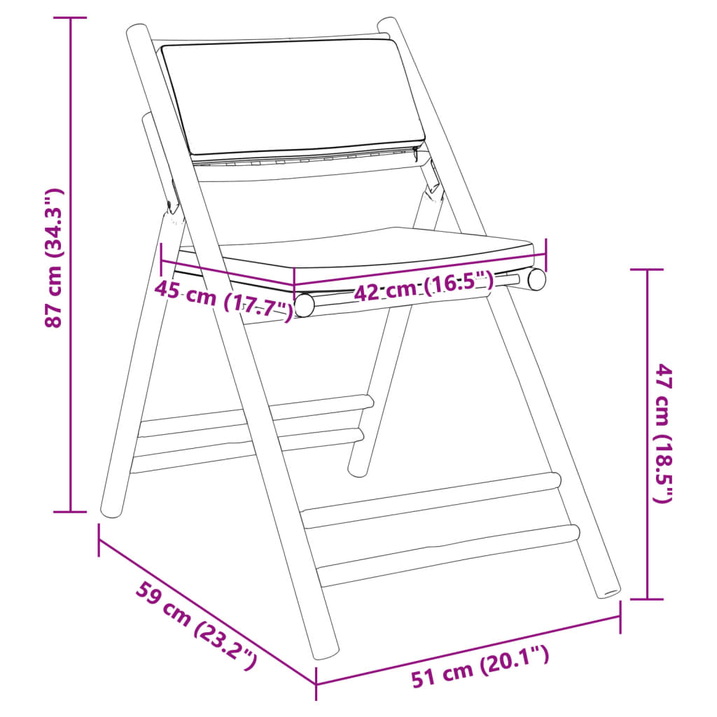 Set de bistro pliabil, 5 piese, cu perne alb crem, bambus — imaginea 10