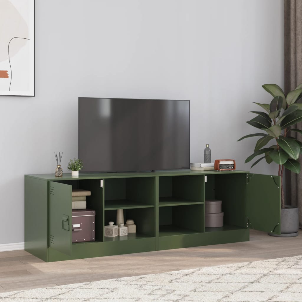 Dulapuri TV 2 buc., verde maslina, 67x39x44 cm Otel — imaginea 2