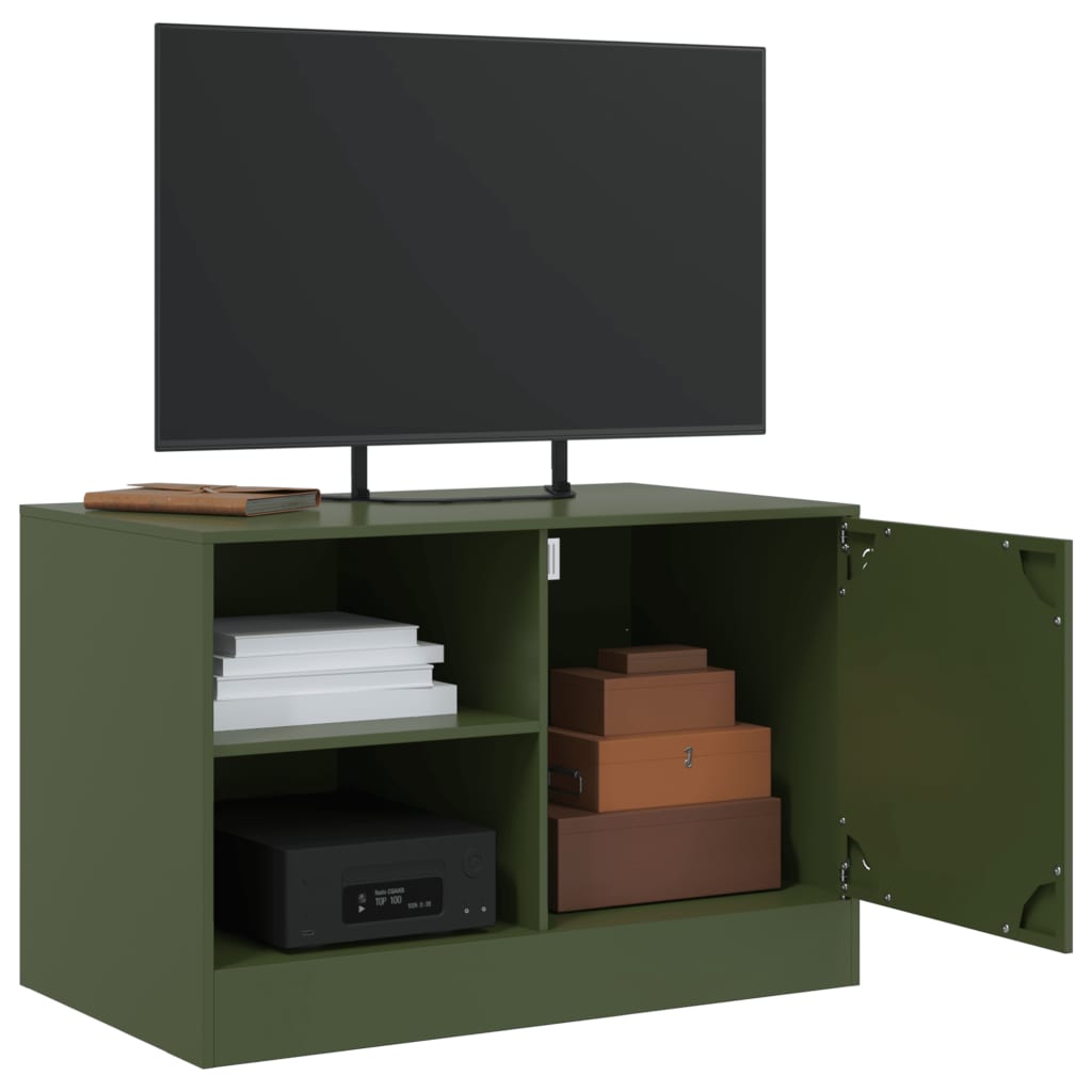 Dulapuri TV 2 buc., verde maslina, 67x39x44 cm Otel — imaginea 4