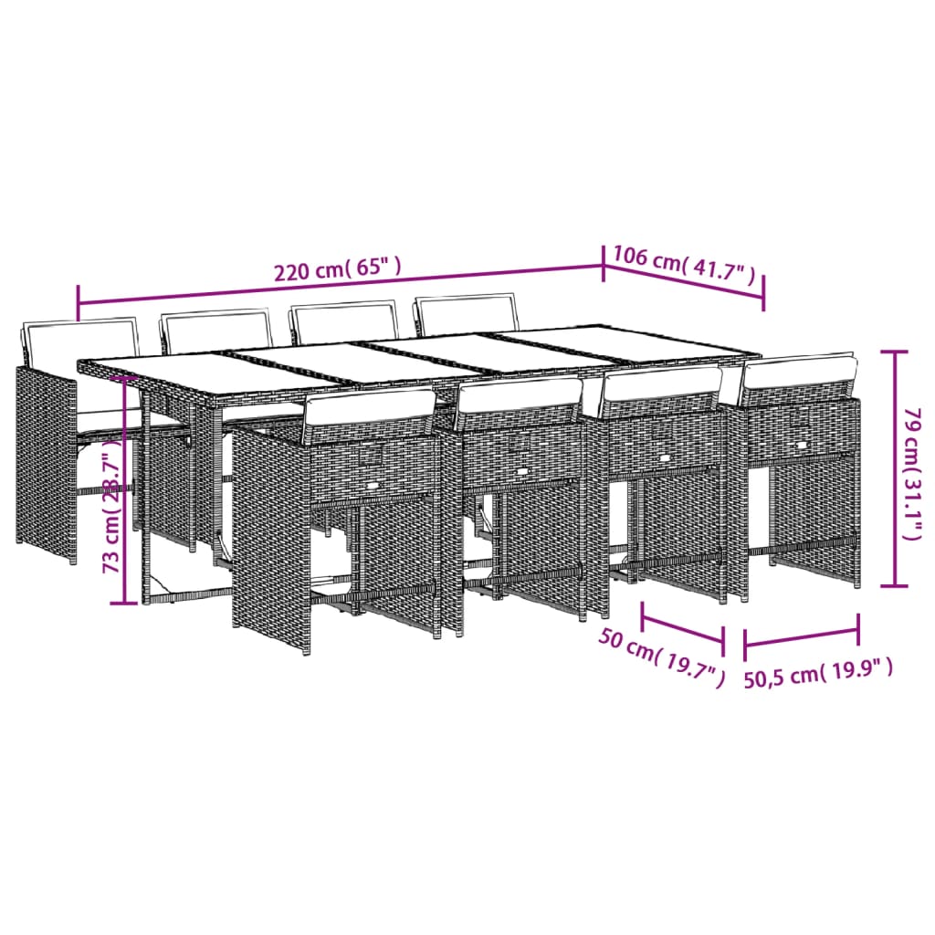 Set mobilier de gradina cu perne, 9 piese, negru, poliratan — imaginea 9