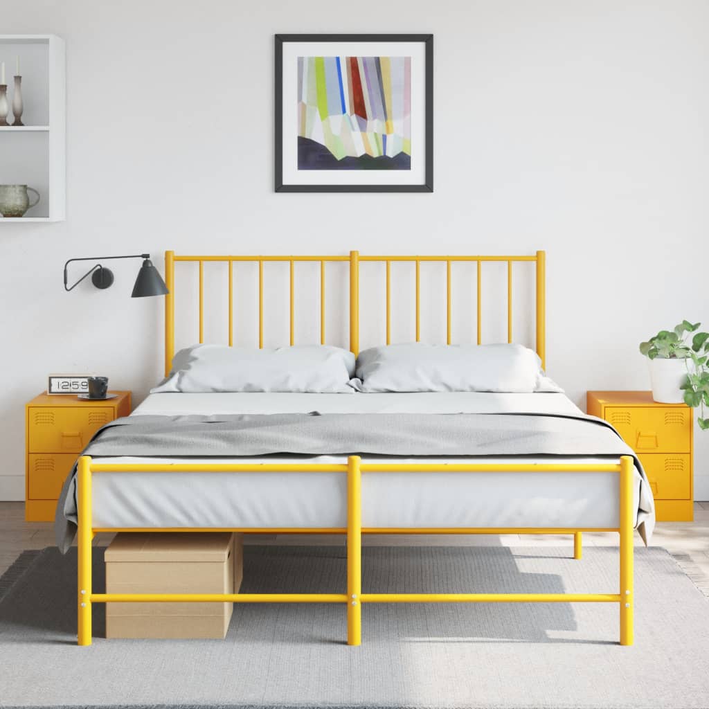 Noptiere, 2 buc., galben, 34,5x39x44 cm, otel — imaginea 2