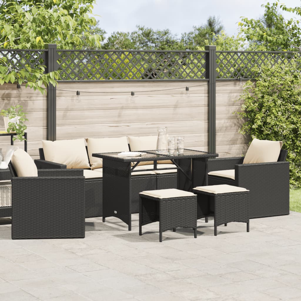 Set mobilier de gradina cu perne, 6 piese, negru, poliratan — imaginea 2
