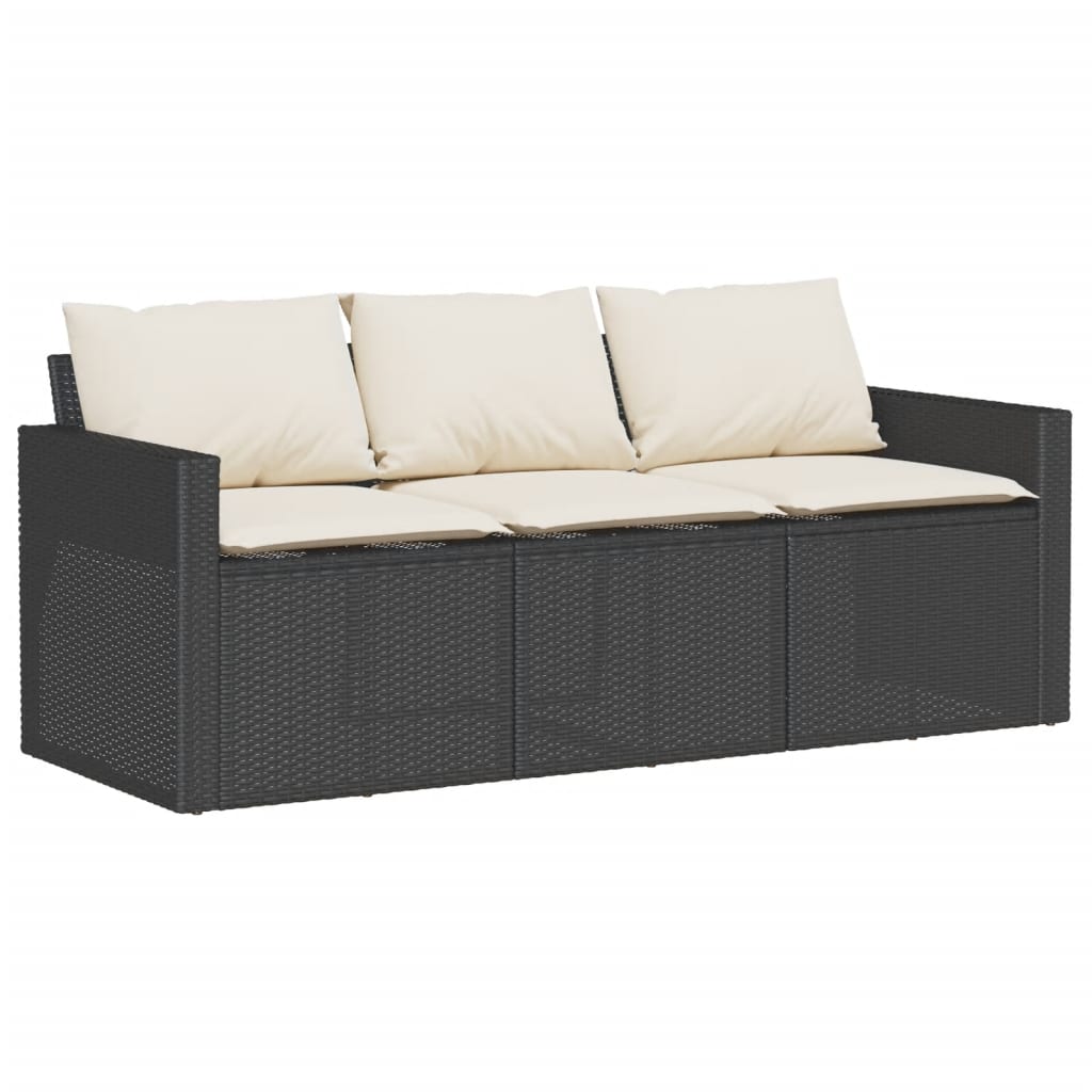 Set mobilier de gradina cu perne, 6 piese, negru, poliratan — imaginea 3