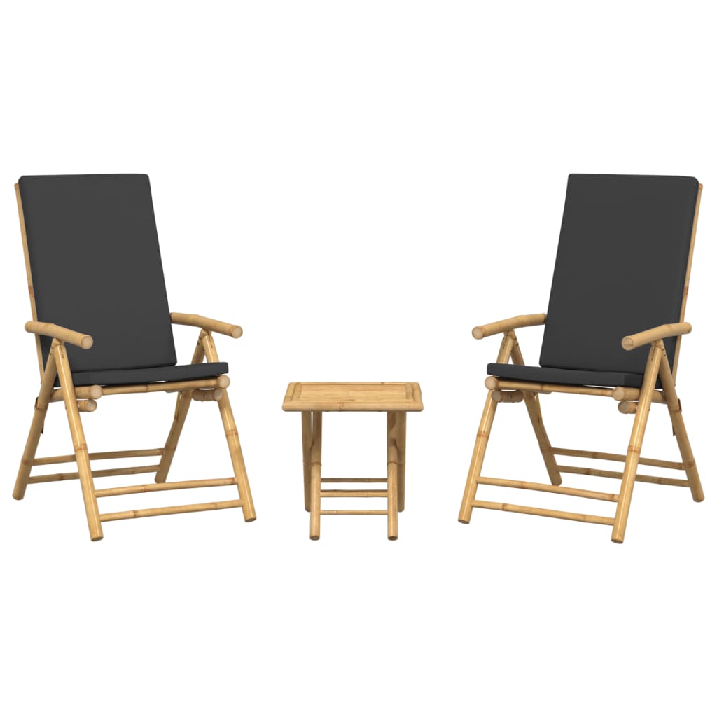 Set de bistro pliabil, 3 piese, cu perne gri inchis, bambus — imaginea 4