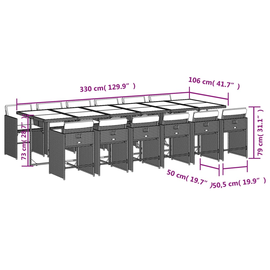 Set mobilier gradina cu perne, 13 piese, bej combinat poliratan — imaginea 9