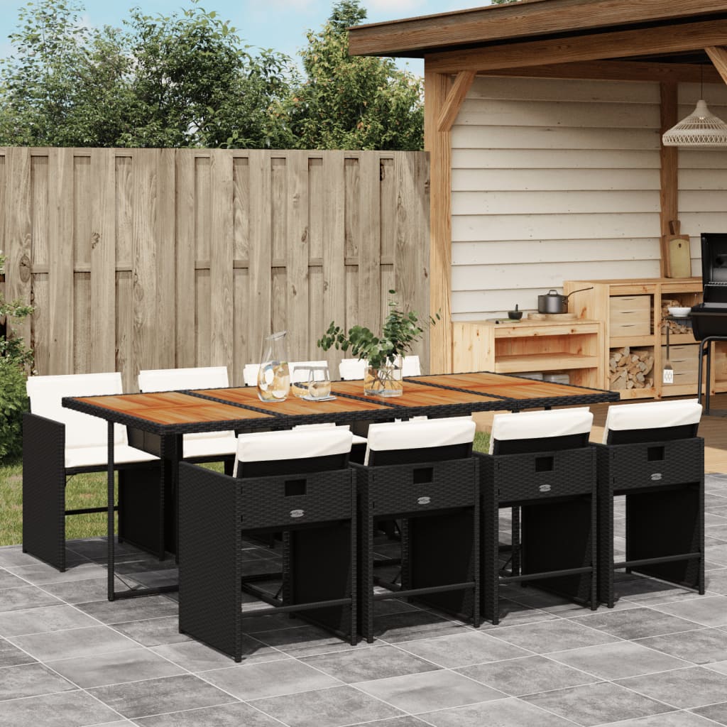 Set mobilier de gradina cu perne, 9 piese, negru, poliratan — imaginea 2