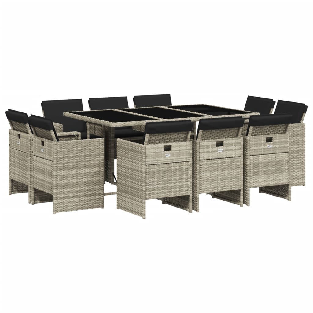 Set mobilier de gradina cu perne 11 piese gri deschis poliratan