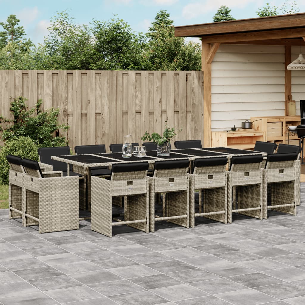 Set mobilier de gradina cu perne 15 piese gri deschis poliratan — imaginea 2