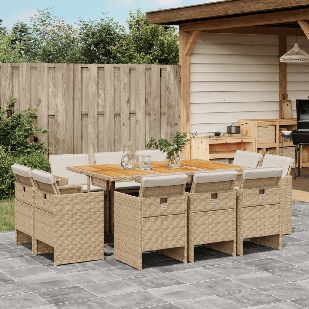 Set mobilier de gradina cu perne, 11 piese, bej, poliratan — imaginea 2
