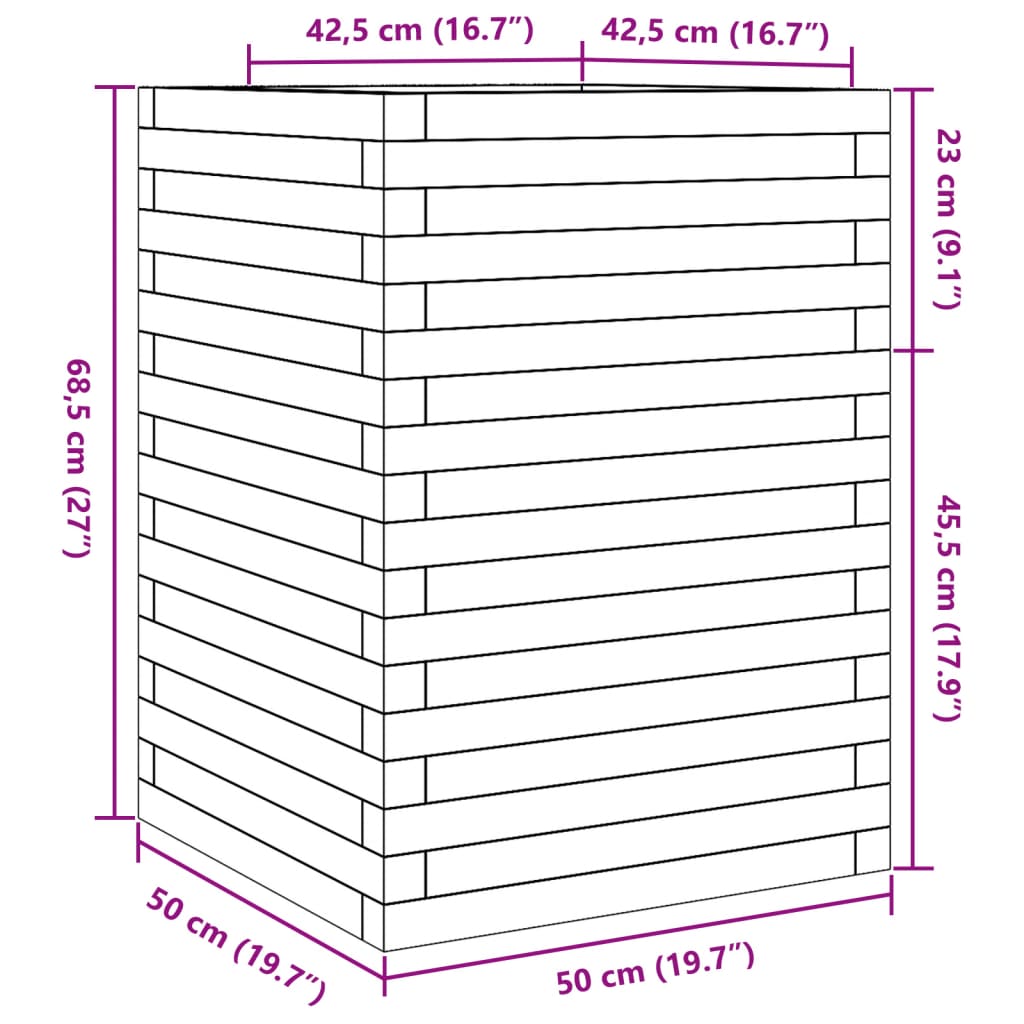 Jardiniera de gradina, alb, 50x50x68,5 cm, lemn masiv de pin — imaginea 10