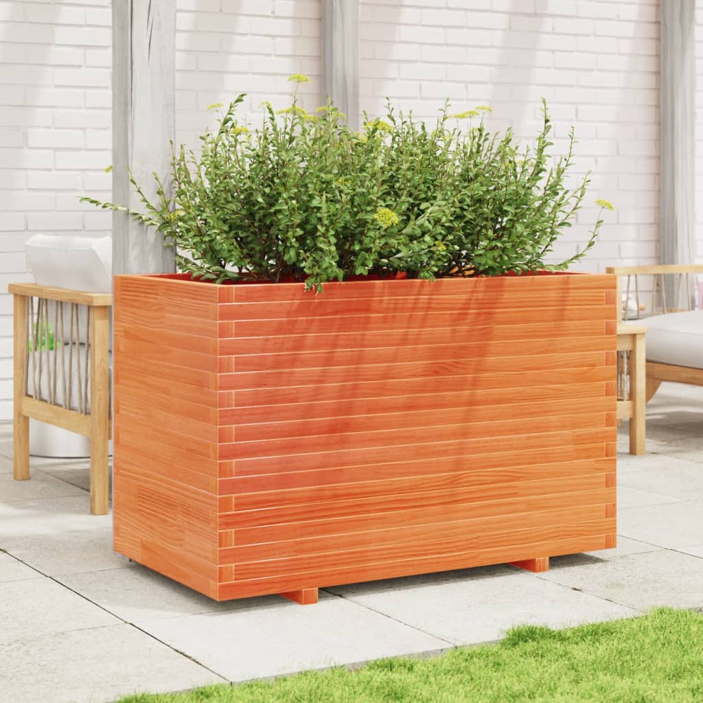 Jardiniera de gradina, maro ceruit, 110x60x72cm, lemn masiv pin — imaginea 3