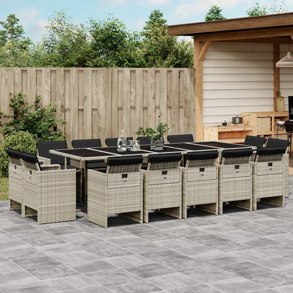 Set mobilier de gradina cu perne 15 piese gri deschis poliratan — imaginea 2