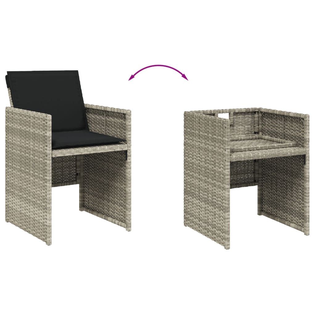 Set mobilier de gradina cu perne 15 piese gri deschis poliratan — imaginea 5