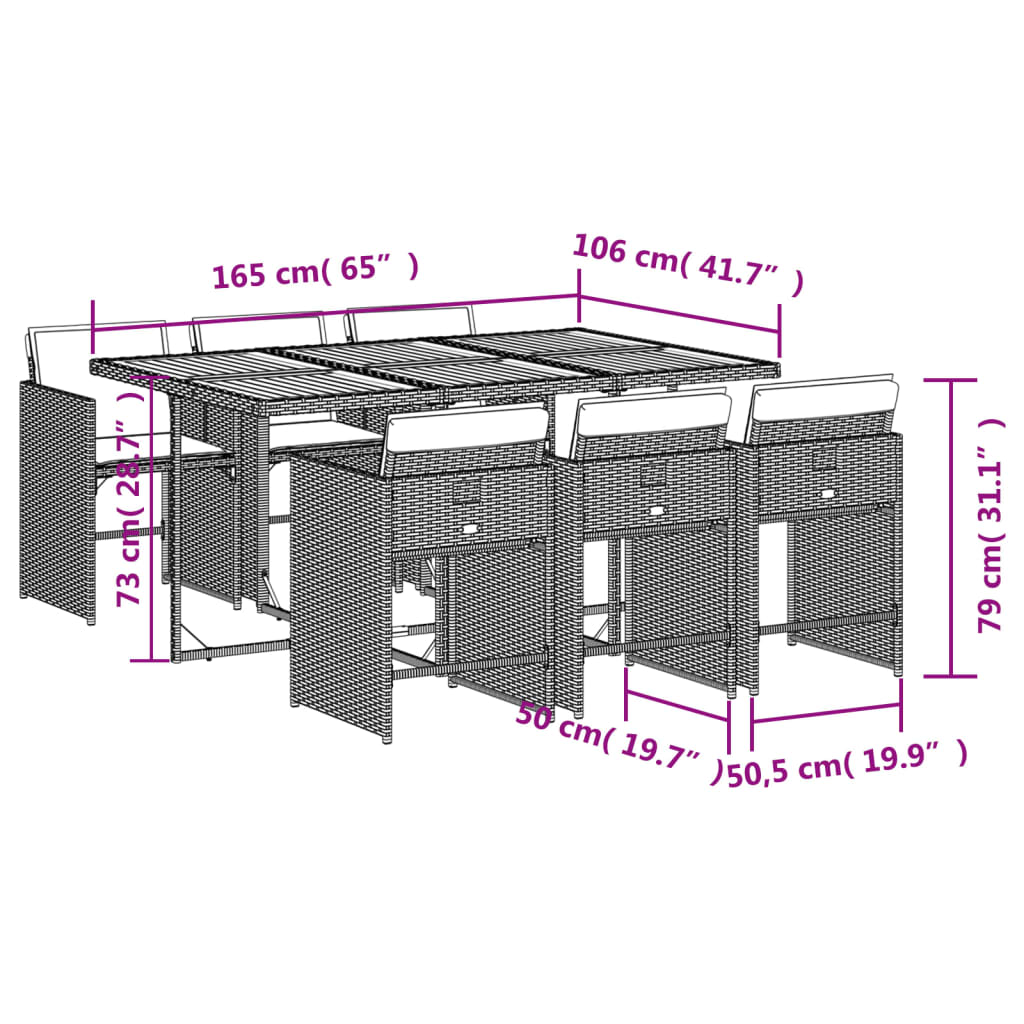 Set mobilier de gradina cu perne, 7 piese, negru, poliratan — imaginea 9