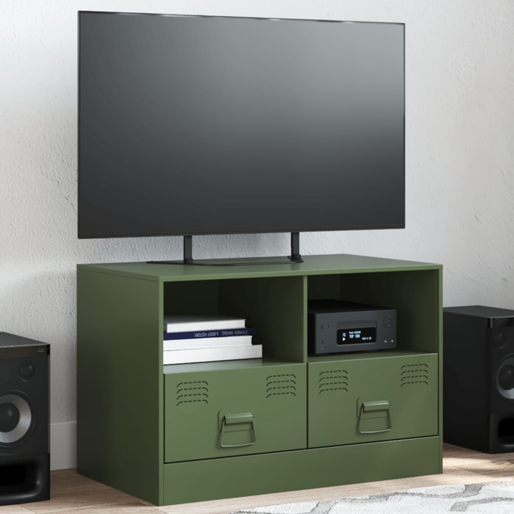 Comoda TV, verde masliniu, 67x39x44 cm, otel — imaginea 2