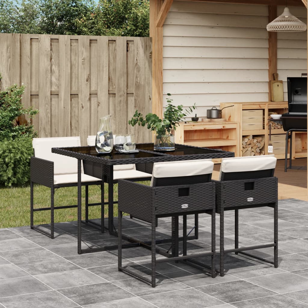 Set mobilier de gradina cu perne, 5 piese, negru, poliratan — imaginea 2